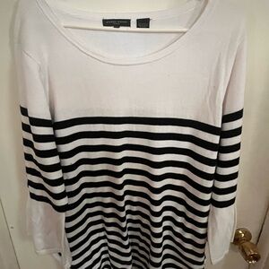 Jeanne Pierre  Black and White Striped Long Sleeve Top